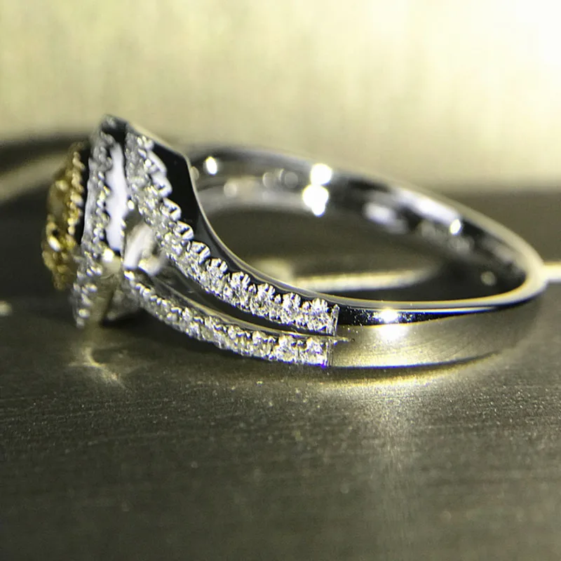 Свадебное желтое Moissanite кольцо с настоящим бриллиантом 18 K 750 золото D Цвет VVS MO-0015 имеют сертификат
