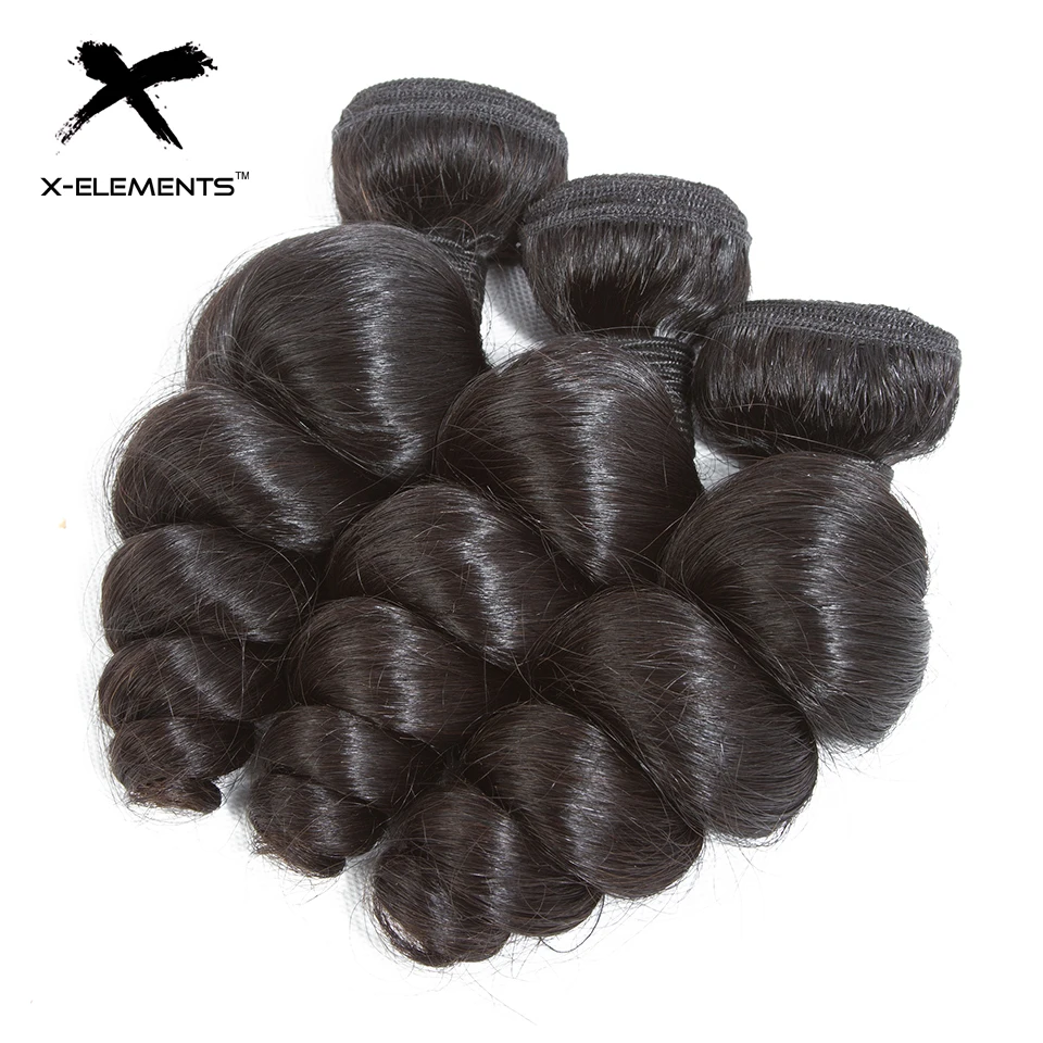 X-Elements Brazilian Loose Wave Hair 134 Bundles Deals Natural Color Human Hair Extensions 8-26 Non Remy Hair Weave Bundles (2)