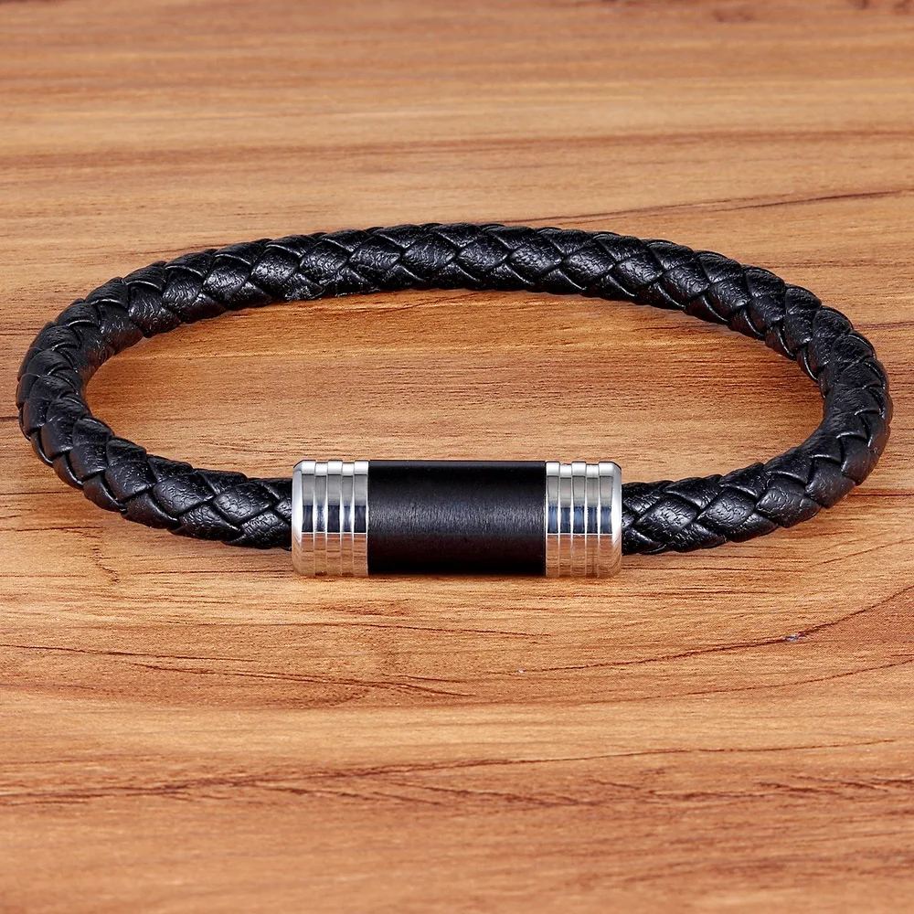 

TYO Father's Day Gift Simple Design 5 Styles For Choices 19/21CM Genuine Leather Bracelet Stainless Steel Accessories Jewelry