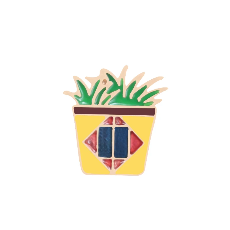 Мультфильм зеленый Горшечное растение брошь милая Трава цветок кактус Эмаль Булавка для женщин куртки нагрудные Кнопки булавки значок украшения подарки - Окраска металла: Style 7