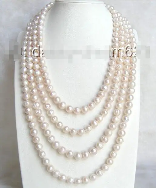 

Free Shipping >> CLASSIC 100" 10mm white natural freshwater pearls necklace a0650
