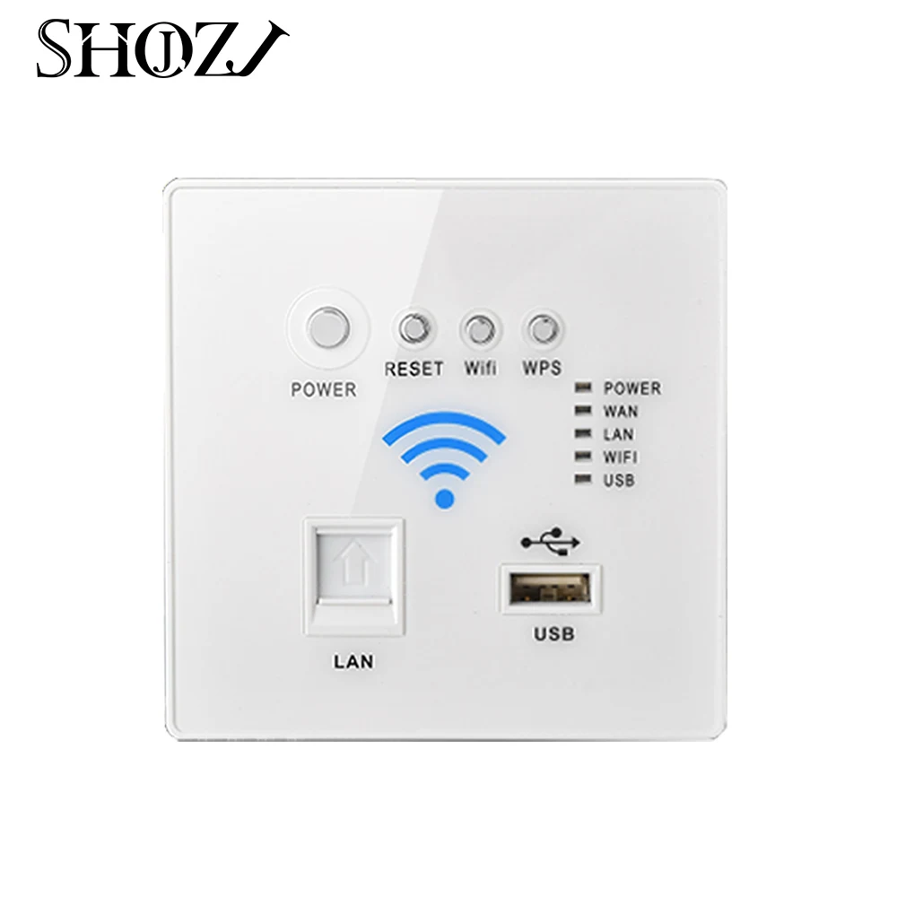 Frogued 300Mbps In-Wall AP Repeater WiFi Router Wireless RJ45 PoE USB  Charging Socket (White)