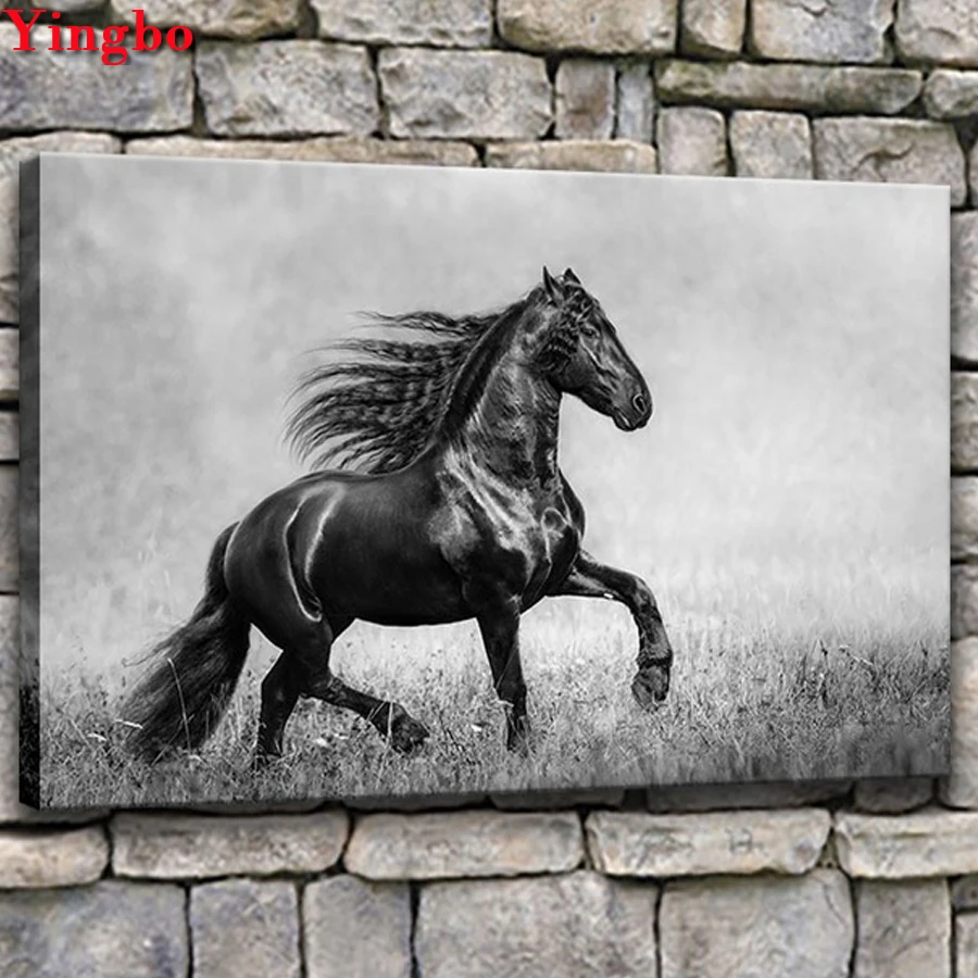

Full Square/Round Drill 5D DIY Diamond Painting black horse animal patterns bead Embroidery Cross Stitch Mosaic Home Decor Gift