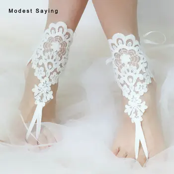 

Ivory High Quality Handmade Lace Wedding Barefoot Anklets Sandal 2018 Fashion Jewelry Summer Beach Wedding Shoes Bridal Footwear