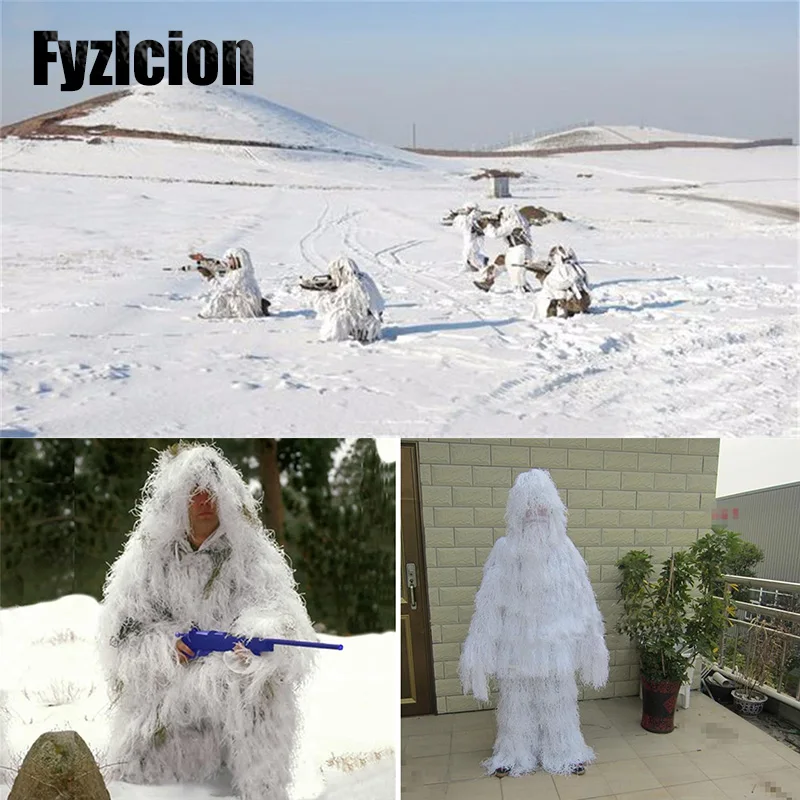 

Fyuzlcion Snow haired Ghillie Suits Pure White hunting Recon camouflage clothing Outdoor Combat Uniforms