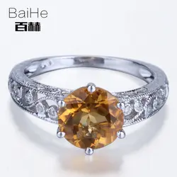 BAIHE Твердые 10 К из белого золота (AU417) 2.12ct сертифицированных круглый 100% натуральная цитрин безупречное свадебное Для женщин Мода мода