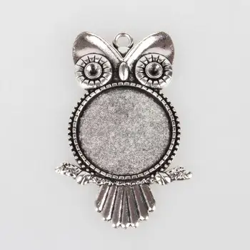 

10pcs Tray: 25mm Tibetan Style Alloy Owl Pendant Cabochon Bezel Settings Flat Round for Jewelry Making DIY Findings