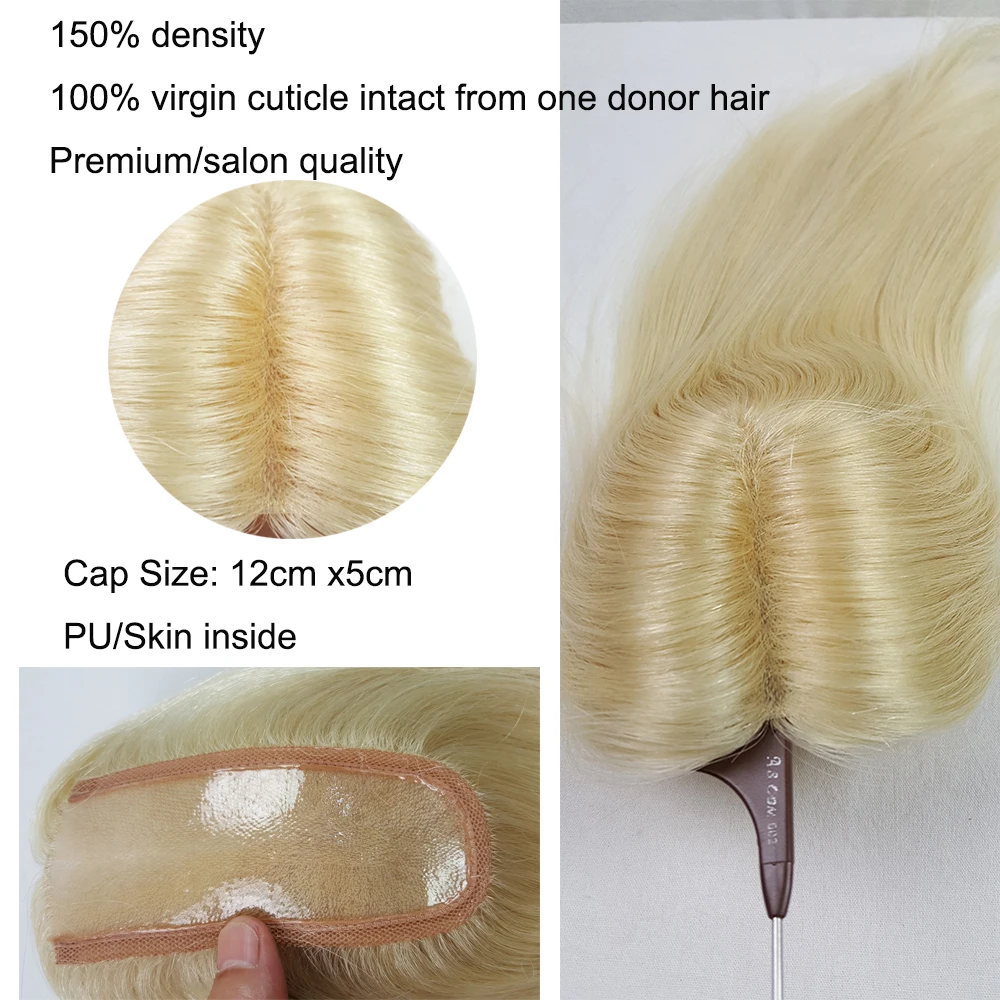 Online Seide Basis Menschliches Haar Topper Blond PU 100% Reines Haar ShowCoco Slawischen Haar Stück 150% Dichte Haut Clip in Toupet haar Für Frauen