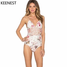 KEENEST Женская Цветочная кружевная Высокая талия цельный купальник купальники женские сексуальные летние сетчатые