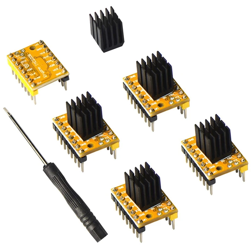 

Stepper Motor Driver Tmc2208, 5Pcs Stepper Motor Driver For Fdm 3D Printer Mother Board Packed With Heat Sink Screwdriver, Yel