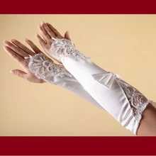 Лидер продаж; Новинка Свадебные перчатки с кружевная Апликация с бантом модные белые/цвета слоновой кости свадебное платье элегантное платье с открытыми пальцами свадебные аксессуары