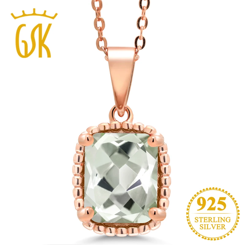 Ожерелье с подвеской GemStoneKing 2 59ct натуральный зеленый аметист 18 К розовое золото