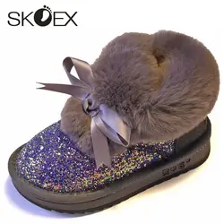 SKOEX Новый кроличьей шерсти детей удобные зимние ботинки обувь для девочек боковая молния лук ботинки из хлопка удобные теплые утолщение