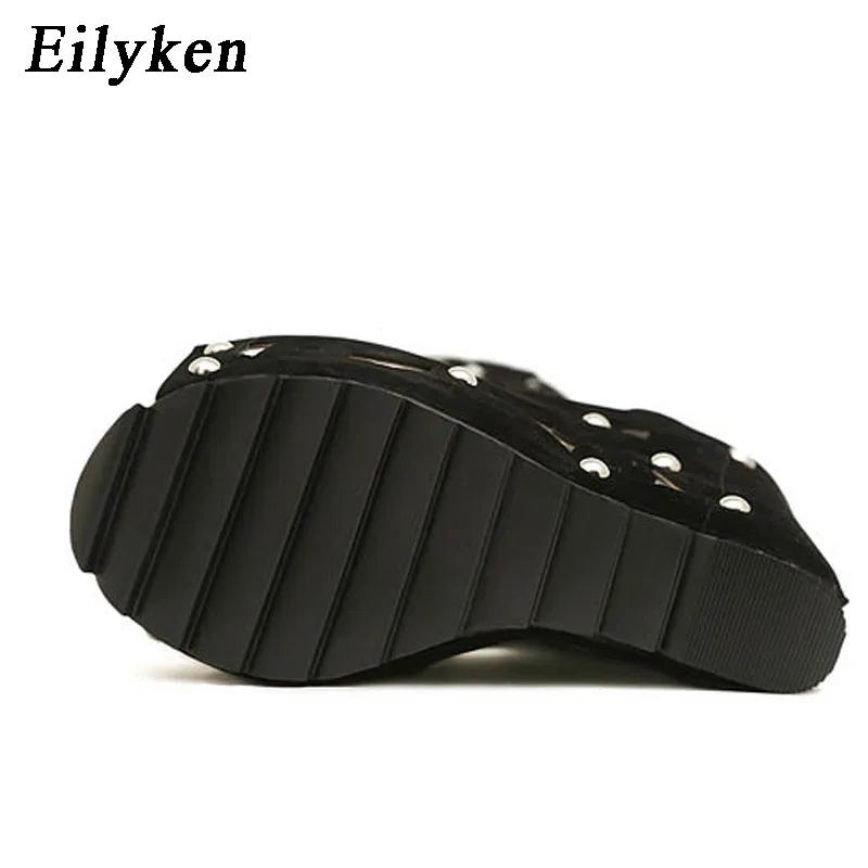 Eilyken/Новые сапоги; женская обувь; пикантные женские сапоги на очень высоком каблуке; сандалии; обувь принцессы до колена на танкетке с открытым носком