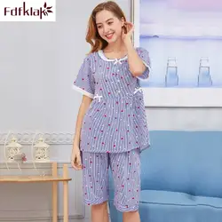 Fdfklak Новые повседневные хлопковые пижамы Женщины с коротким рукавом летние комплект одежды для сна свободные женские ночное белье, пижама