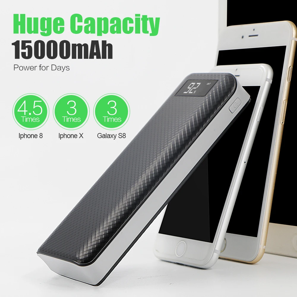 Mobile Phone Chargers 15000mAh Power Bank External Battery USB Portable Charger for iPhone 5 5s 6 6s 7 8 plus Samsung Huawei