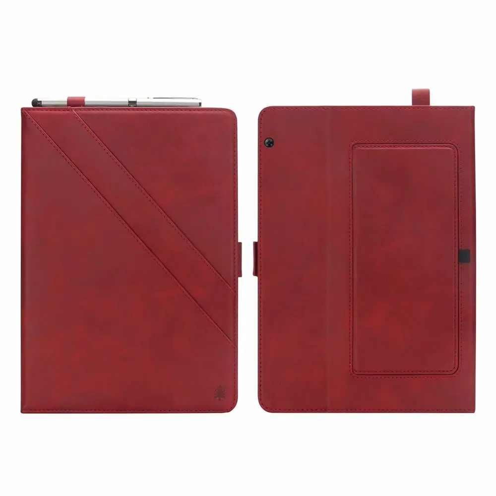 Ручной держатель для карт из искусственной кожи для huawei T5 10 AGS2-L09/L03/W09/W19 10,1 чехол для планшета для huawei MediaPad T5 10 из искусственной кожи в виде ракушки+ ручка - Цвет: Красный