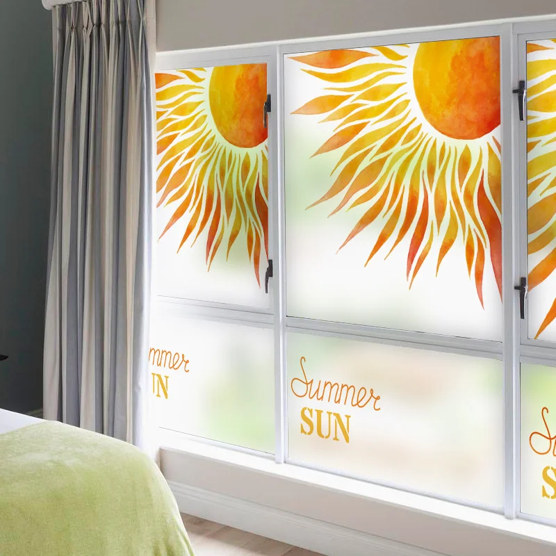 

Static Cling Frosted Opaque Stained Glass Sticker Window Film Decorative Privacy Digital printing BLT650 Red Sun Customize