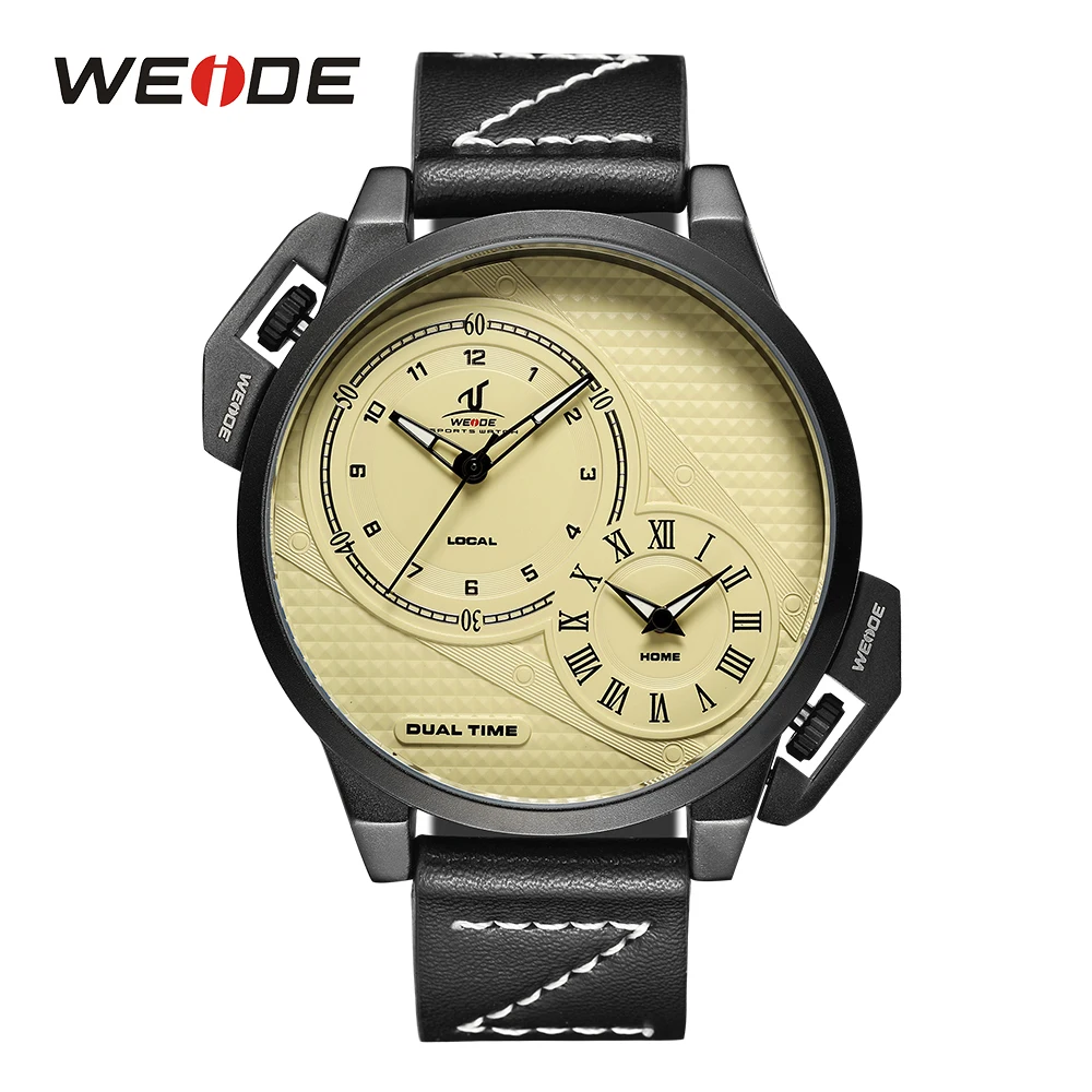 

WEIDE Top Luxury Business Genuine Leather Multiple Time Zone Analog Men Military Quartz Wrist Watch Relogio Masculino Uhren man