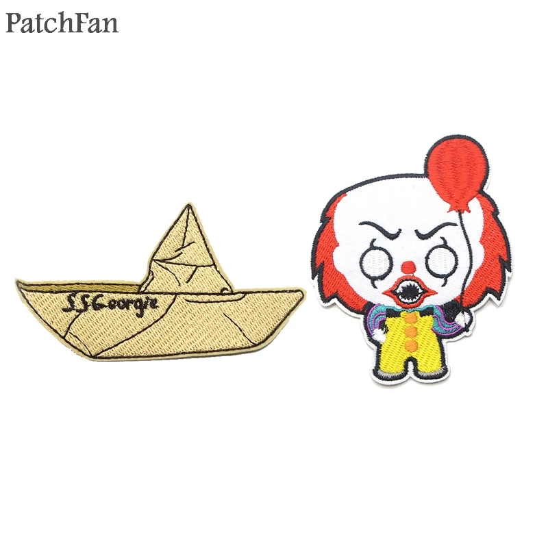

Patchfan Stephen King's IT clown SS Georgie Embroidered Iron On Patches Badges Patchwork Applique Backpack Badge sticker A1520