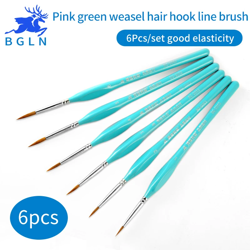 

BGLN 6Pcs/set Weasel Hair Hook Line Fine Paint Brush Set Artist Gouche Watercolor Acrylic Oil Painting Brush Artist Supplies