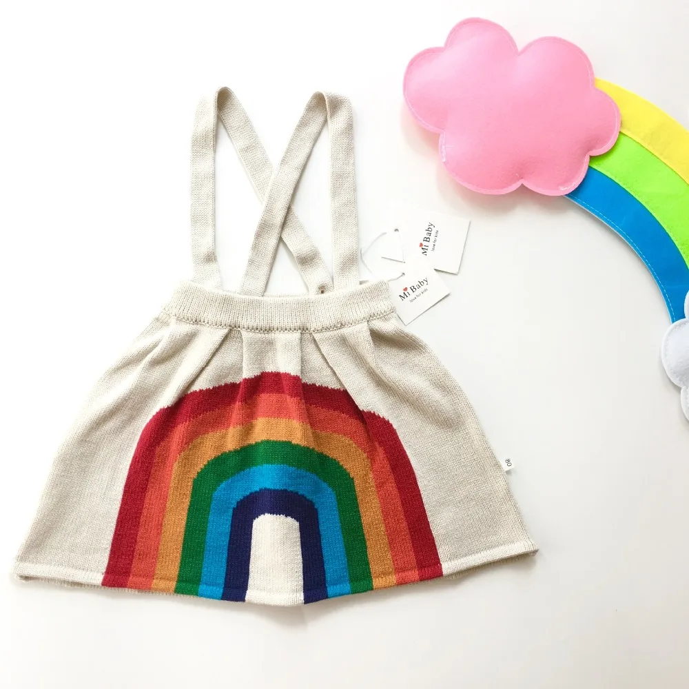 

Girls knitting overall dress rainbow pattern cute baby girls dress