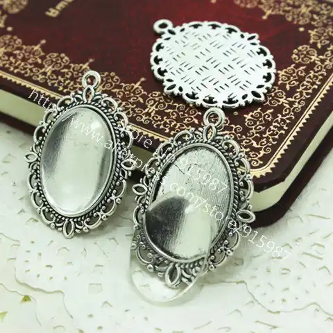 n. 18 4 x Antique silver cabochon pendant setting fits 25mm glass