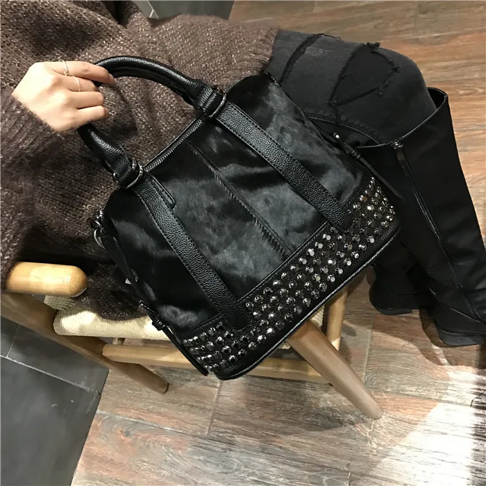 Женские зимние модные сумки из конского волоса, Набор сумок, многофункциональная сумка на одно плечо, атмосферная кожаная сумка для отдыха