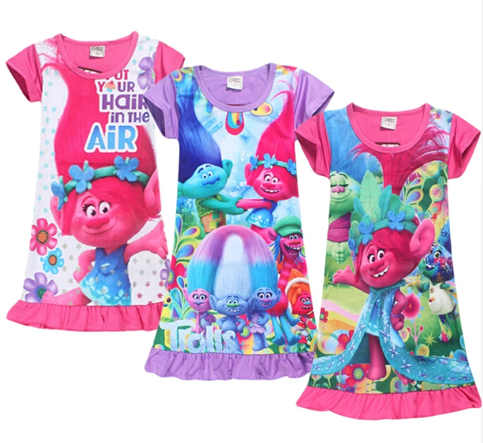 

Baby Girls Trolls Dress 2018 Summer Trolls poppy magic Ragdoll Ice Silk Party Evening Children Dresses Kid Clothing sleepwear