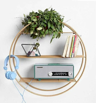 

The new iron partition metal frame gold three layers wall shelf display stands 60X60X29CM