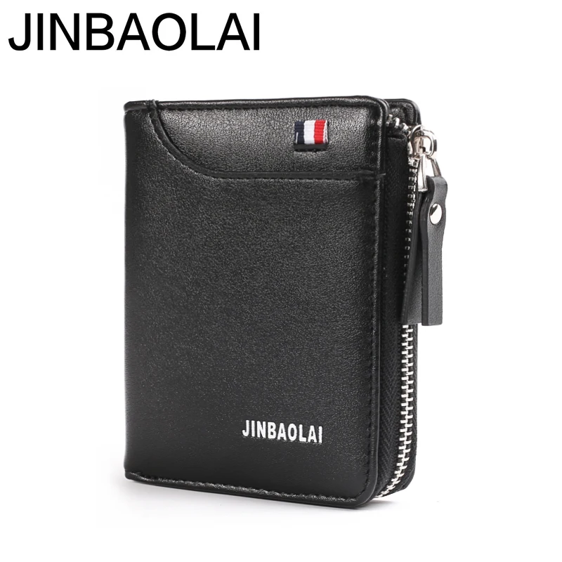 

JINBAOLAI boutique men's wallet men's short paragraph vertical business men's zipper youth zipper card bag men's wallet