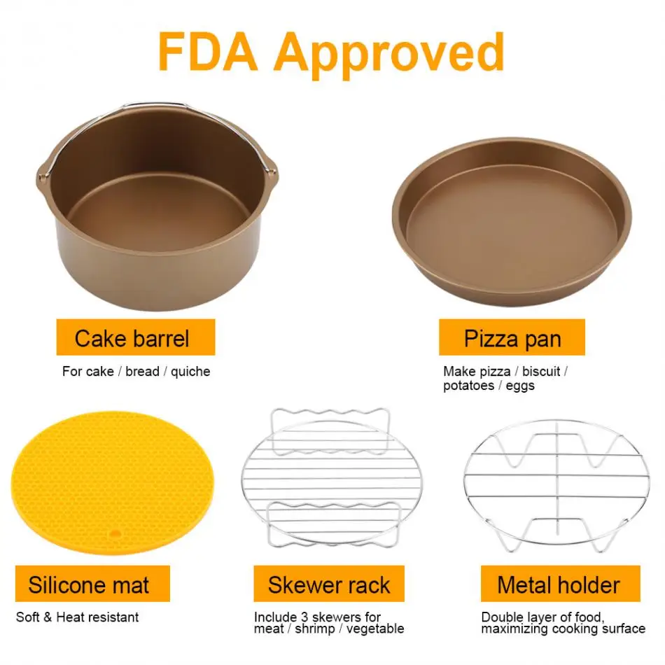 Домашняя воздушная фритюрница аксессуары 7 шт. выпечка корзина пицца тарелка гриль стойка горшок коврик костюм для 4qt-5.6qt