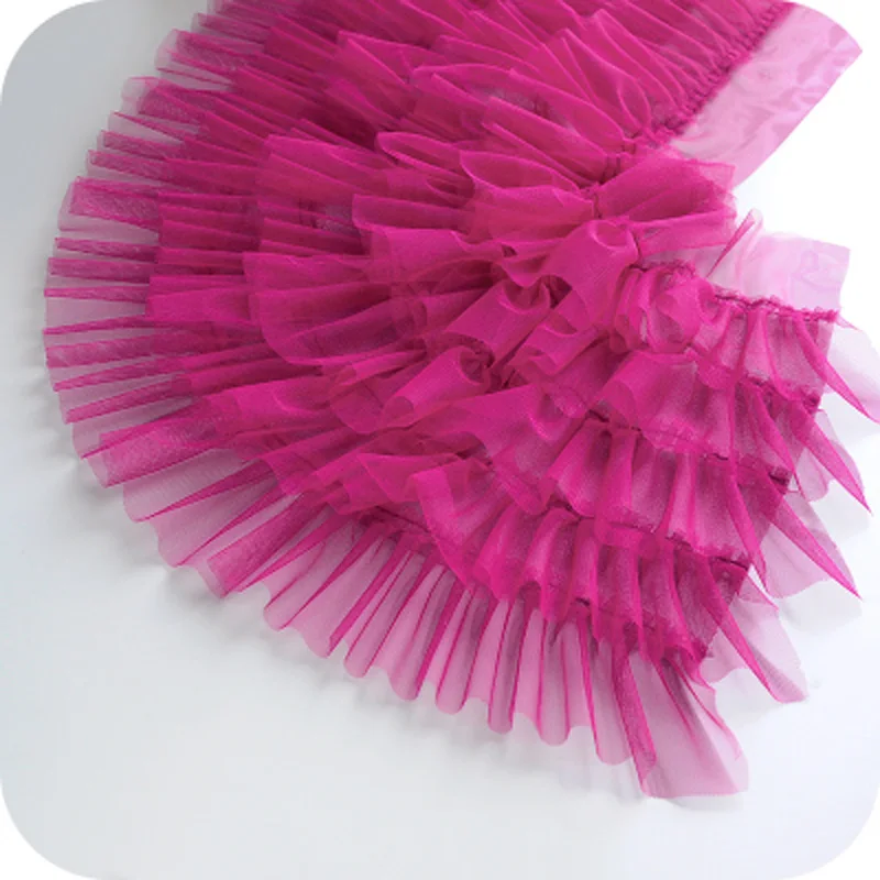 3 м 35 см 5-ти слойной розовый плиссированный кружевный ленточки, собранные из тюлевой ткани, ткани ручной работы DIY свадебное платье кружево отделка шитье ремесло - Цвет: fushcia