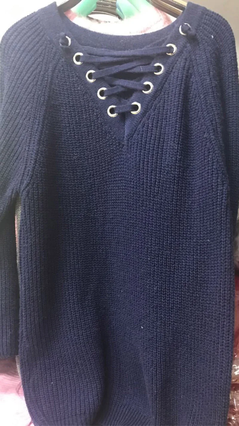 Осенние ремни с длинным рукавом с v-образным вырезом вязаный женский свитер - Цвет: 3