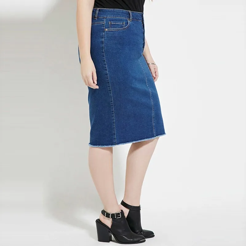 HDY Haoduoyi размера плюс Новая модная женская Повседневная Уличная однотонная джинсовая юбка до колена с карманами джинсовая юбка 3XL 4XL 5XL 6XL