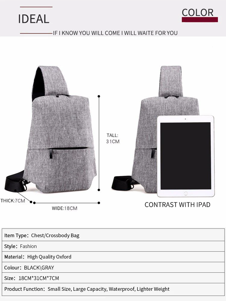 AHRI 2017 New Soft Waterproof High Capacity Chest Bag For Men Female Canvas Sling Bag Casual Crossbody Bags For Short Trip Urban 11