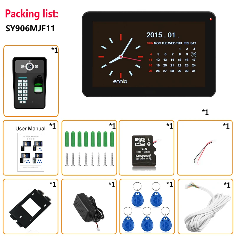 9 дюймов запись RFID пароль Распознавание отпечатков пальцев 900TVL цветной видео домофон непромокаемый ночное видение 8G TF карта