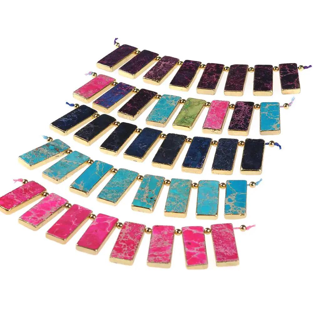 

Natural Rectangle Emperor Imperial Jsapers Slice Beads Gem Stone Gold Edged Loose Strand Nugget Beads for DIY Jewelry Makinge