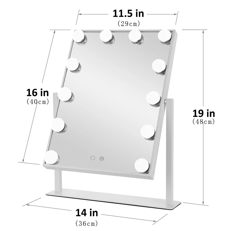 Освещенное зеркало для макияжа с 12x 3W затемнения светодиодный лампы Косметика Голливуд зеркала с подсветкой сенсорный Управление белый