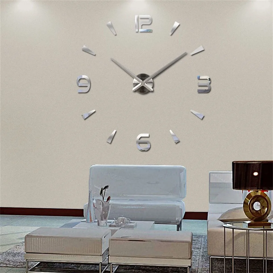 Новинка года Высокое качество 3D стены наклейки творчески гостиной часы большие настенные часы DIY украшения дома акрил+ eva - Цвет: silver