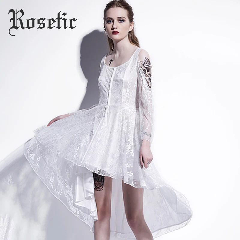Rosetic, готическое платье, белое, асимметричное, кружевное, тонкое, платья, женские, вечерние, летнее, модное, опрятное, уличное, Вампирское, готическое платье