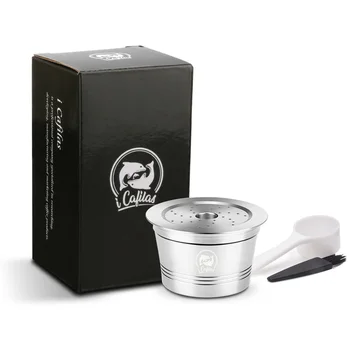 

Behogar Refillable Reusable Stainless Coffee Capsule Cup Filter with Spoon Brush for Caffitaly TCHIBO Cafissmo Coffee Machine