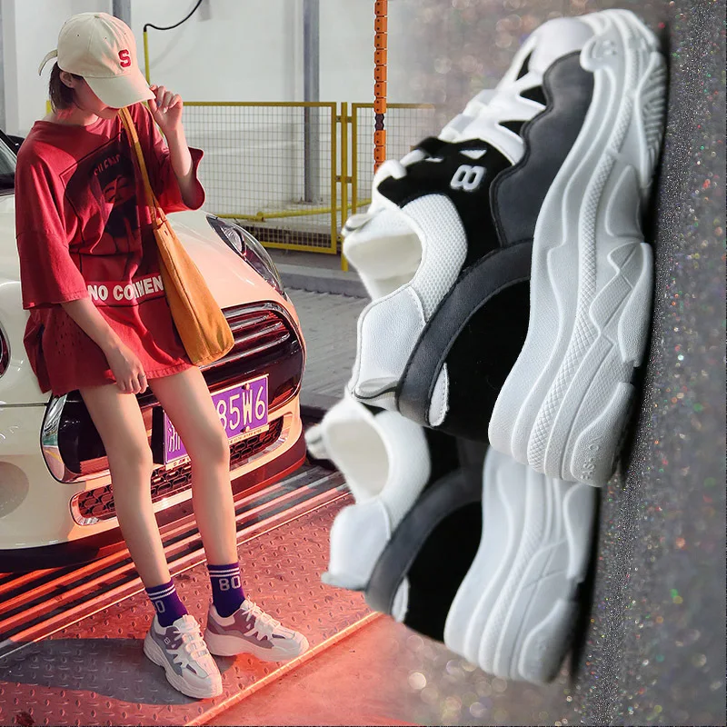 

2018 autumn new Korean version of the wild ulzzang Harajuku sneakers women's thick-soled net red flame old shoes women