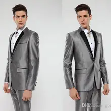 Заказ список Нотч одна кнопка Серебро Серый Жених смокинги Жених Костюмы дружки костюм(куртка+ брюки+ галстук