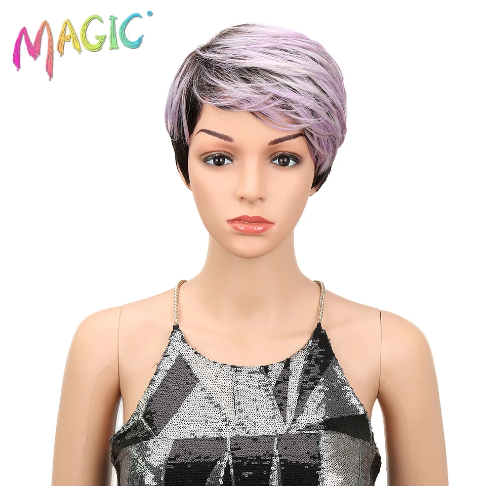 

MAGIC Short Wigs High Temperature Ombre Brown Wigs 10 Inch Red Synthetic Wigs For Black Women 15 Colors Choice Heat Resistant