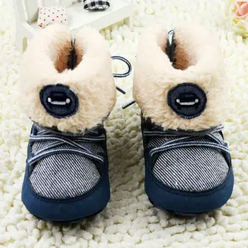 

Newborn Baby Boys Prewalker Soft Snow Boots Faux Fur Lace Boots Snow Crib Shoe 0-18M