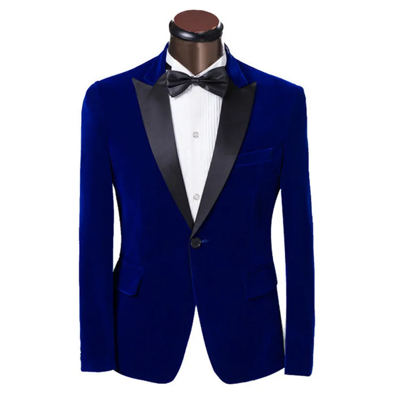 2017 Dark Bule Velvet Jacket Slim Fit Men Suit Groomsmen Tuxedos Prom ...