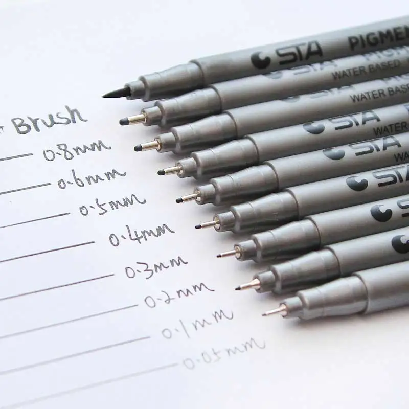 STA Pigment Liner Pigma Micron Ink Marker Pen 0.05 0.1 0.2 0.3 0.4 0.5 0.6 0.8 Brush Tip Black Fineliner Sketching Pen pen marker,markers pen,marker pens,marker pen,art marker pens,micro pens,colored pens,sketching markers,art markers