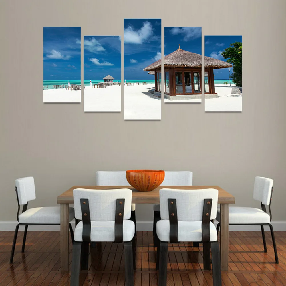 Modern Frames For Paintings Decor Canvas 5 Panel Maldives Beach Art Prints Wall Modular Picture Kids Room Wooden House Poster | Дом и сад