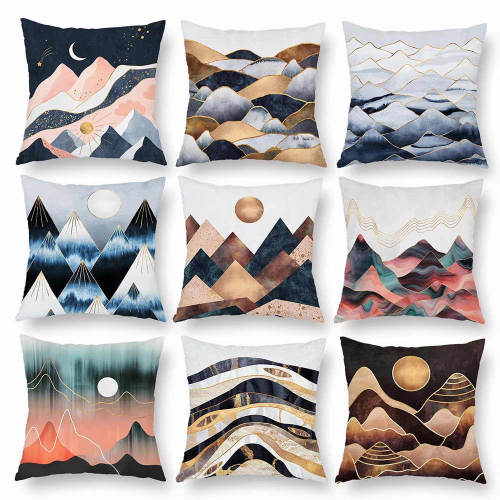 

Geometric Mountain Peaks Sun Moon Creative Cushion Cover Office Sofa Car Seat Decorative Pillowcase Living Room Home Decor 45x45